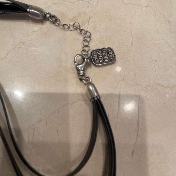 King Baby Studio leather bolo.  Sterling silver feathers and turquoise. - Picture 3 of 8